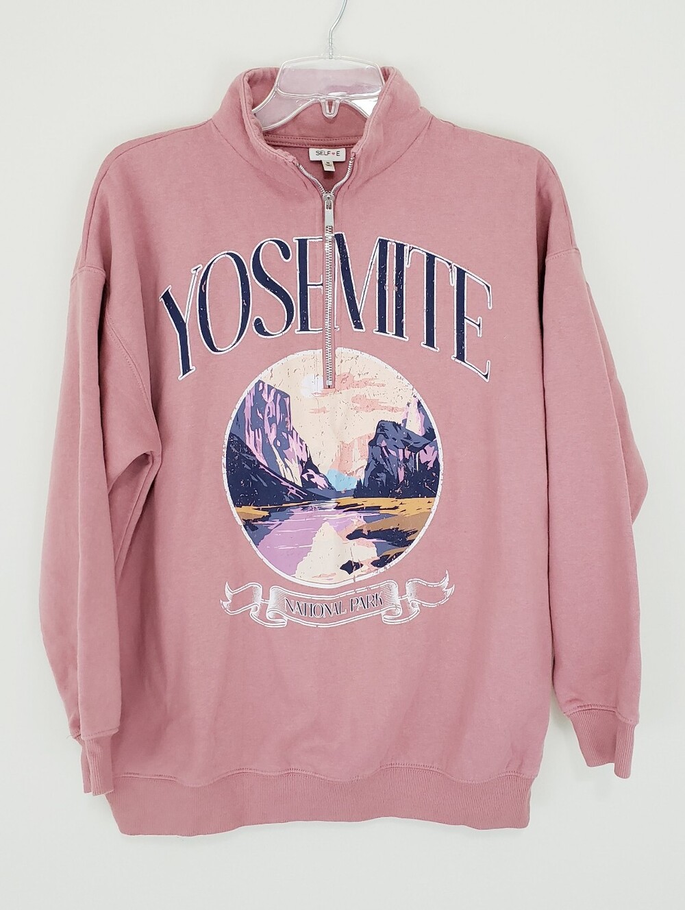 Yosemite Half-Zip Pullover Sweatshirt - Dusty Rose Scenic Print Self E Medium